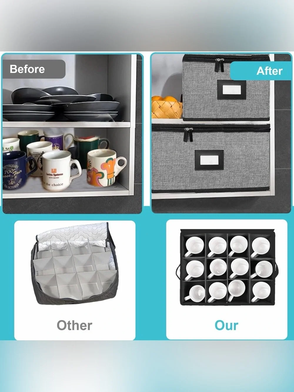5 PACK China Storage Containers-Quilted Mug Storage and Moving Boxes for Dishes